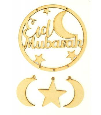 Laser Cut 'Eid Mubarak' Dream Catcher with Hanging Shapes