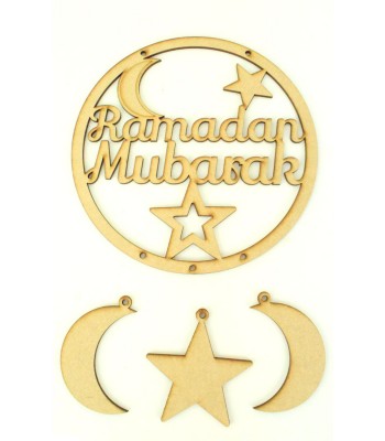 Laser Cut 'Ramadan Mubarak' Dream Catcher with Hanging Shapes