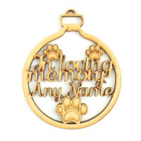 Laser Cut Personalised 'In Loving Memory' Pet Paws Christmas Bauble