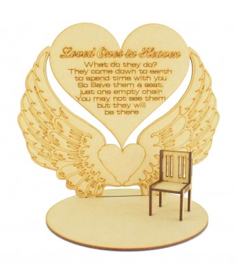 Laser Cut 'Loved Ones In Heaven' Angel Wings Plaque on a Stand with Miniature Chair