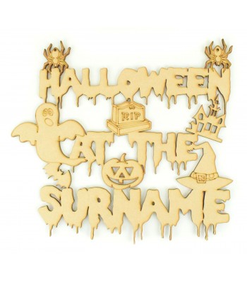Laser Cut Personalised 'Halloween at the...' Sign with Halloween Shapes