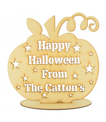 Laser Cut Large Personalised 'Happy Halloween From The...' Pumpkin on a stand