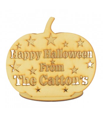Laser Cut Personalised 'Happy Halloween From The...' Pumpkin Tealight Holder