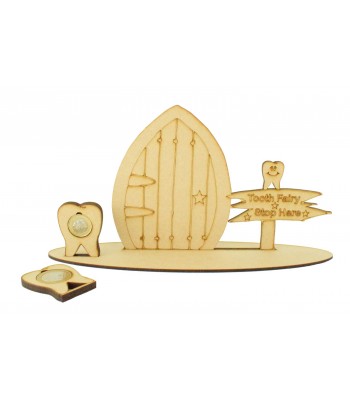 Laser Cut Tooth Fairy Door on a Stand with Tooth £1 and £2 Holders - Star Design