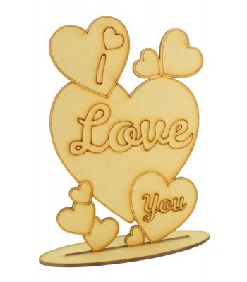 Laser Cut 'I Love You' Etched Multi-Hearts Joined on a stand