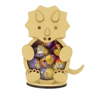 Personalised 18mm Re Fillable Chocolate and Sweets Easter Drop Box - Laser Cut 3mm 3D Design On 6mm Stand - Triceratops Dinosaur Design