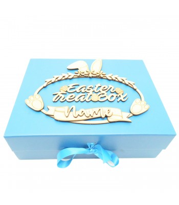 Laser Cut Personalised 'Easter Treat Box' 3D Detailed Sign - Bunny Ears and Feet Shapes Design