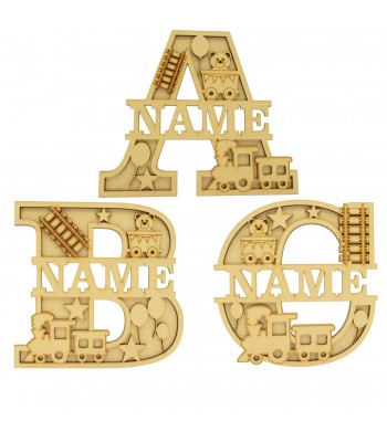 Laser Cut Personalised Themed Layered Letter with Name - Train Themed - Size Options