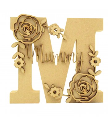 18mm Freestanding Letter With Seperate 3mm 3D Script Name And Themed Shapes - Roses Theme