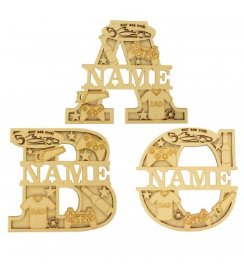 Laser Cut Personalised Themed Layered Letter with Name - Personalised Male Relation Themed - Size Options