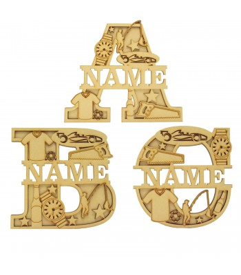 Laser Cut Personalised Themed Layered Letter with Name - Male Themed - Size Options