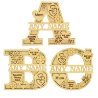 Laser Cut Personalised Themed Layered Letter with Name - Mothers Day Themed - Size Options