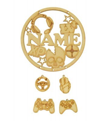 Laser Cut Personalised Gaming Theme Dream Catcher with Gamer Hanging Shapes
