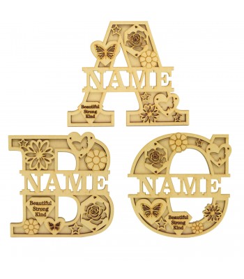 Laser Cut Personalised Themed Layered Letter with Name - Female Themed - Size Options
