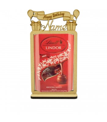 6mm Personalised 'Happy Birthday' Lindt Lindor Chocolate Box Holder on a Stand