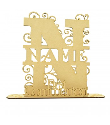 Laser cut Personalised First Holy Communion Fancy Flourish Letter on a Stand