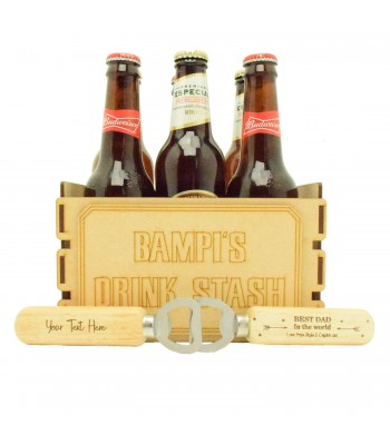 Laser Cut Personalised 3D Drink Stash Fathers Day Plain Panel Detail Crate Design - Plaque Options
