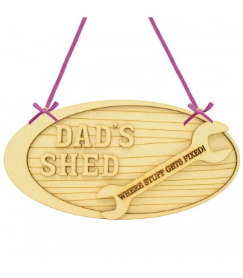 Laser Cut Personalised 'Dad's Shed Where Stuff Gets Fixed' 3D Detailed Layered Oval Plaque