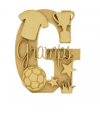 18mm Freestanding Letter With Separate 3mm 3D Script Name And Themed Shapes - Football Theme