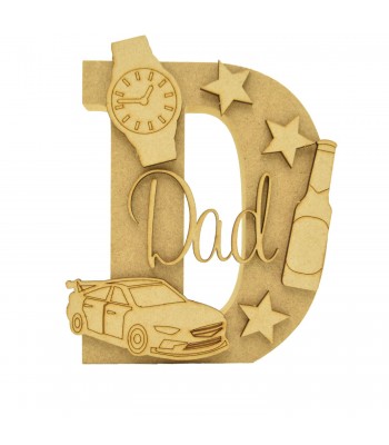 18mm Freestanding Letter With Seperate 3mm 3D Script Name And Themed Shapes - Man Cave Theme