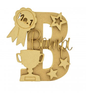 18mm Freestanding Letter With Separate 3mm 3D Script Name And Themed Shapes - Trophy Theme