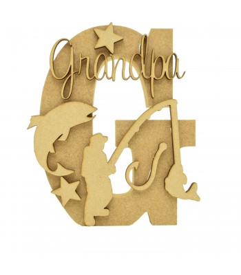 18mm Freestanding Letter With Separate 3mm 3D Script Name And Themed Shapes - Fishing Theme